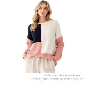 Part Two Organic Cotton Colourblock Knit Sweater Medium Scandi Pink